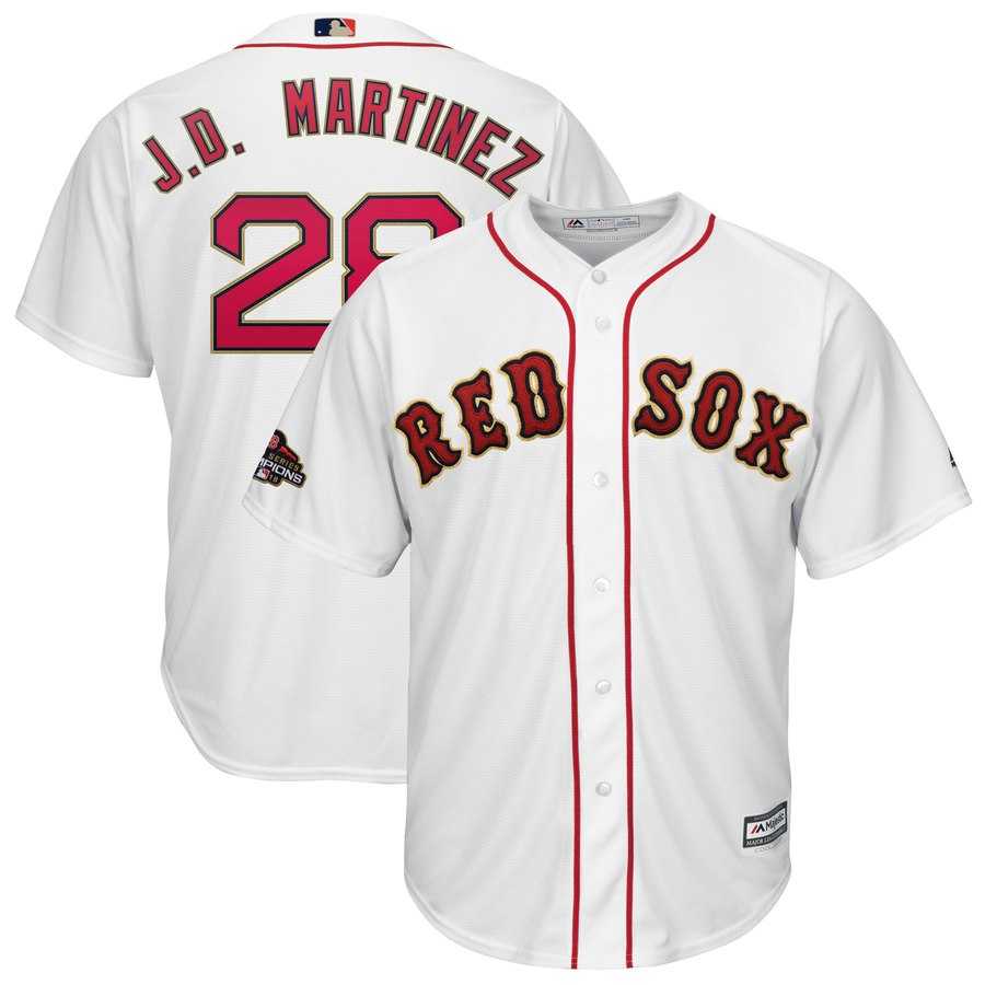 Youth Red Sox 28 J.D. Martinez White 2019 Gold Program Cool Base Jersey Dzhi